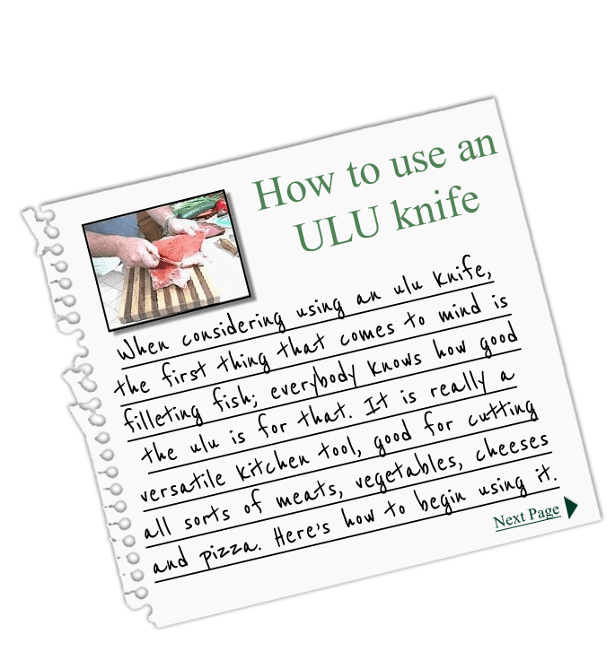 A page of instructions on how to use an ulu knife.