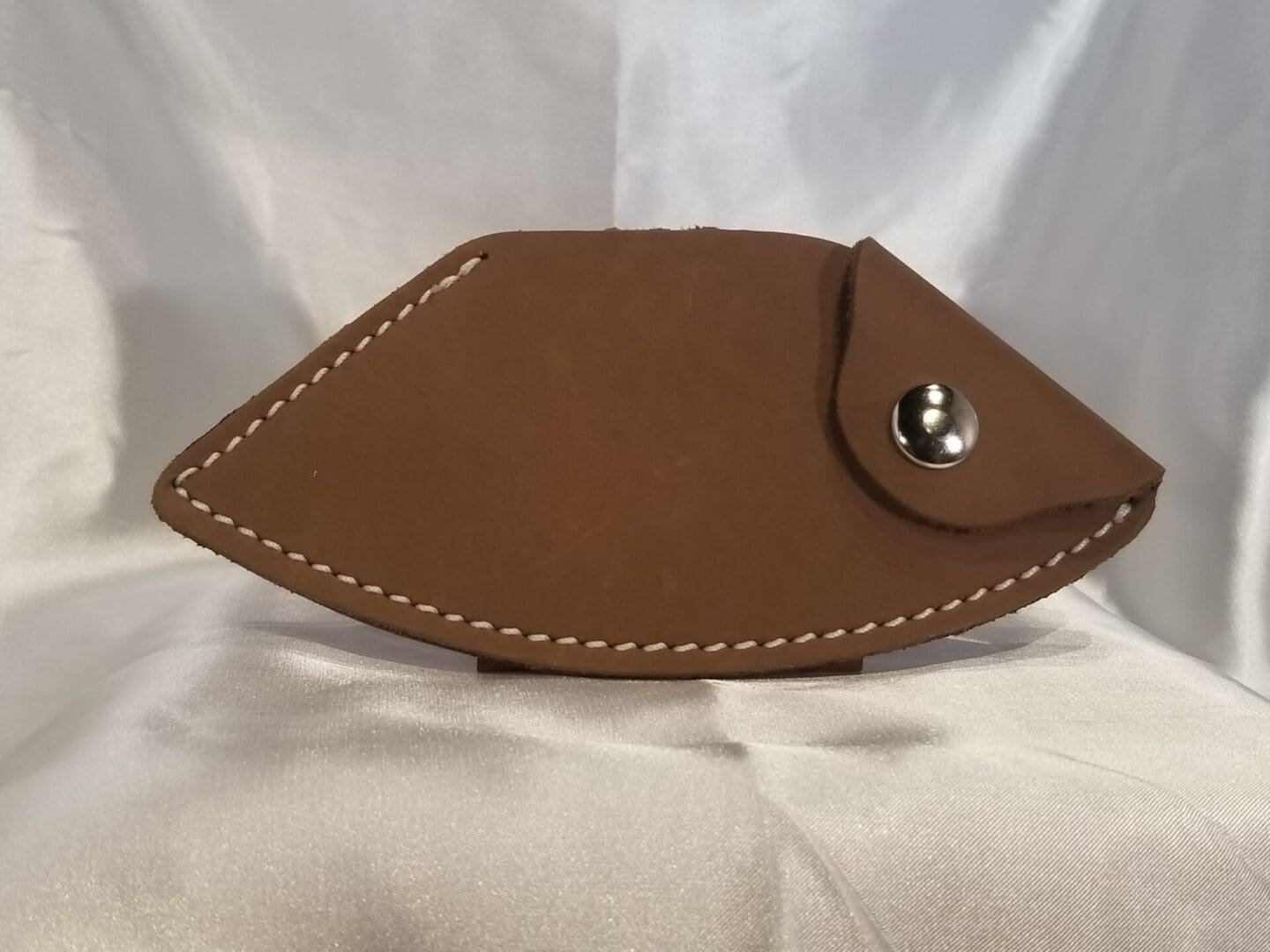 A brown leather case with a fish design.