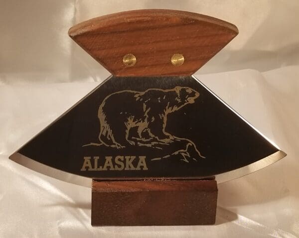 A 6" Alaskana Ulu with the word alaska on it.