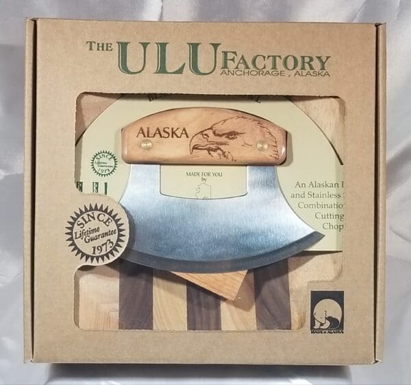 The 8'' Bowl with Inupiat Ulu & Display Stand ulu factory knife set.