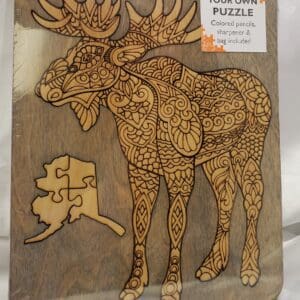 A wooden puzzle of an animal with intricate patterns.