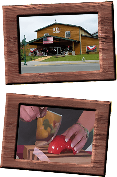 Two pictures of a person cutting an apple.